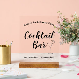 Elegante Junggesellinnenabschied-Cocktailbar Acrylschild