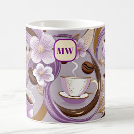 Elegante Kaffeebeutel-Blume & Bänder-Monogramm Kaffeetasse