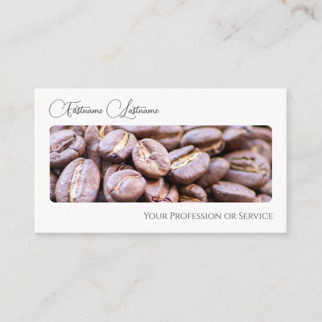 Elegante Kaffeebohnen Barista Kalligraphie QR-Code Visitenkarte (Vorderseite)