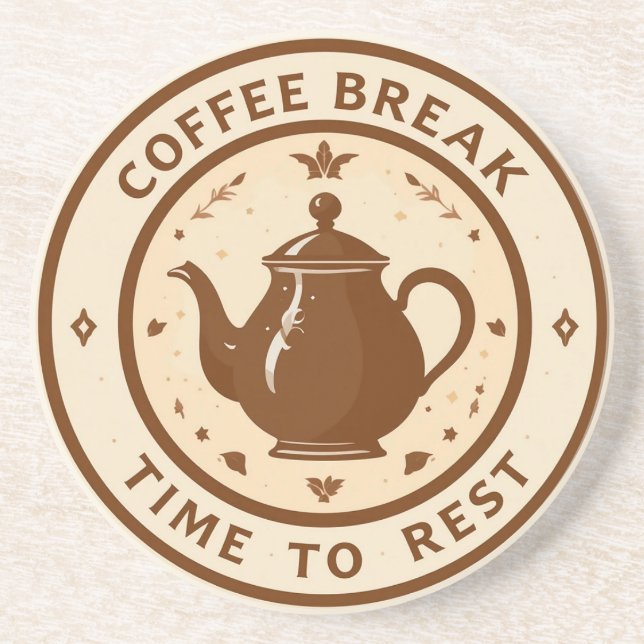 Elegante Kaffeepause Teapot Illustration Getränkeuntersetzer (Vorne)