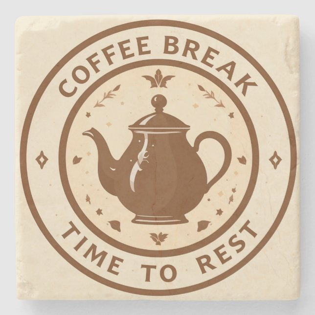Elegante Kaffeepause Teapot Illustration Steinuntersetzer (Vorderseite)