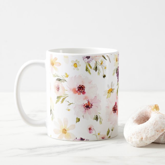 Elegante Kaffeetasse – Wasserfarbe (Mit Donut)