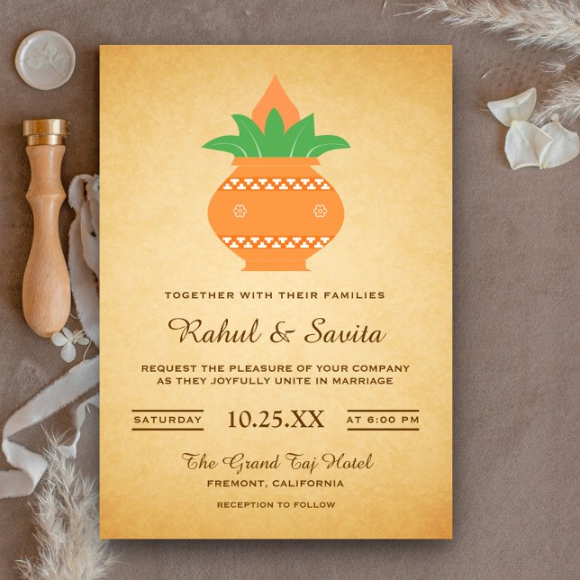 Elegante Kalash Vintage indische Hochzeitseinladun Einladung (Von Creator hochgeladen)