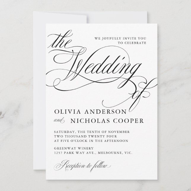 Elegante Kalligrafie American Style Handwriting Einladung (Vorderseite)