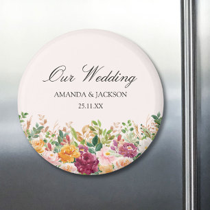 Elegante Kalligrafie-Aquarell-Rosen-Blumen-Hochzei Magnet