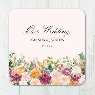 Elegante Kalligrafie-Aquarell-Rosen-Blumen-Hochzei Rechteckiger Pappuntersetzer
