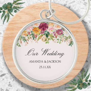 Elegante Kalligrafie-Aquarell-Rosengarten-Hochzeit Schlüsselanhänger