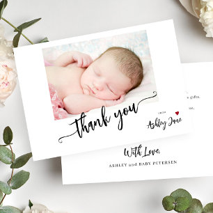 Elegante Kalligrafie-Baby-Shower-Foto Dankeskarte