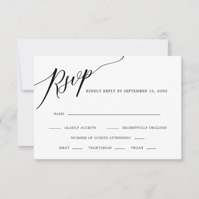 Elegante Kalligrafie Black and White Wedding RSVP  (Vorderseite)