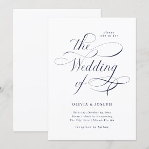 Elegante Kalligrafie  Blaue Hochzeit der Marine Einladung