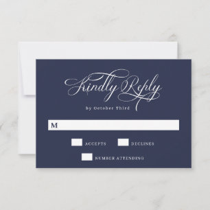 Elegante Kalligrafie  Blaue Hochzeit der Marine RSVP Karte