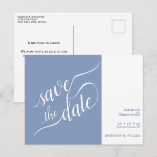 Elegante Kalligrafie Blaue Hochzeit Termin vormerk Ankündigungspostkarte