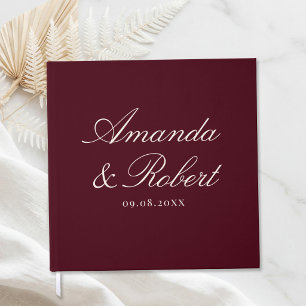 Elegante Kalligrafie Burgunder Hochzeit Gästebuch