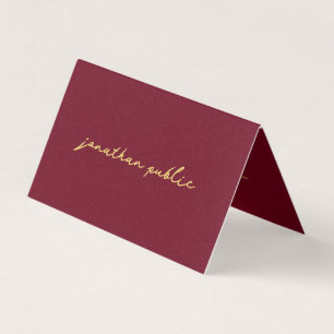 Elegante Kalligrafie Burgundy Red Gold geflochten Visitenkarten