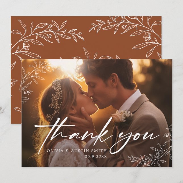 Elegante Kalligrafie Custom Foto Wedding Dankeskarte (Vorne/Hinten)