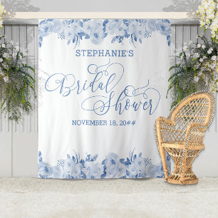 Elegante Kalligrafie Dusty BlueFloral Brautparty Wandteppich