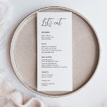Elegante Kalligrafie Essen wir ein Abendmenü Menükarte<br><div class="desc">Erinnern Sie sich an Ihren besonderen Tag mit Hochzeitsmenükarten, die das Wesen Ihrer Liebe elegant erfassen. Einfach zu anpassen und perfekt für jede Hochzeit oder Veranstaltung. Bitte klicken Sie auf den Button "Anpassen" und verwenden Sie unser Design-Tool, um diese Vorlage zu ändern. Karo im Grafikdesign-Store für andere Produkte, die diesem...</div>