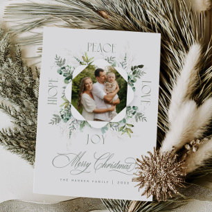 Elegante Kalligrafie-Eukalyptus-Feiertags-Fotokart Feiertagskarte