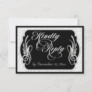 Elegante Kalligrafie & Faux-Prägung - Silber/Schwa RSVP Karte