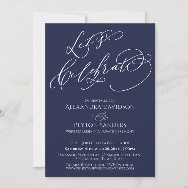 Elegante Kalligrafie Feiern wir Navy Blue Einladung (Vorderseite)