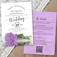 Elegante Kalligrafie Flieder-Rosen-QR-Code-Hochzei