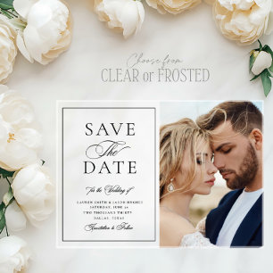 Elegante Kalligrafie-Foto-Hochzeit Save the Date Acryleinladungen