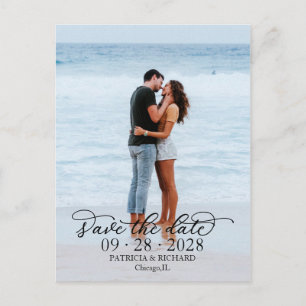 Elegante Kalligrafie Foto Save The Date Postkarte