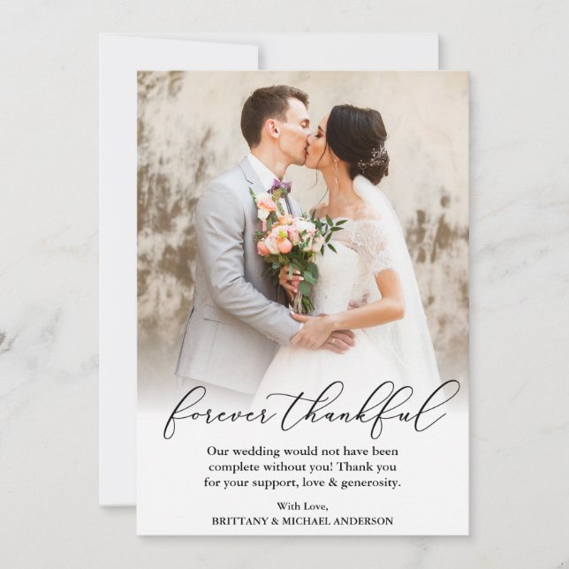 Elegante Kalligrafie für immer dankbar Hochzeit Dankeskarte (Vorderseite)