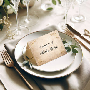 Elegante Kalligrafie-Gastnamen-Pergament-Hochzeit Tischnummer