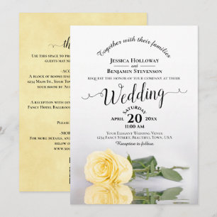 Elegante Kalligrafie Gelbe Rose QR-Code Hochzeit Einladung