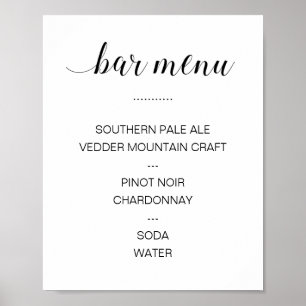 Elegante Kalligrafie-Getränkebar-Menü-Hochzeit Poster