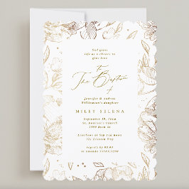 Elegante Kalligrafie Gold Floral Botanische Taufe Einladung