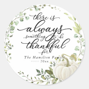 Elegante Kalligrafie Grün Kranz Thanksgiving Runder Aufkleber
