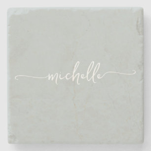 Elegante Kalligrafie Grüne Schrift Monogramm Name Steinuntersetzer