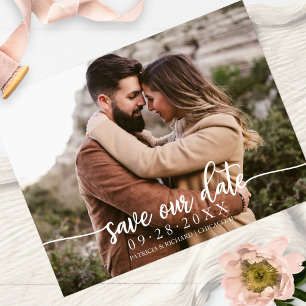 Elegante Kalligrafie Hochzeit Gespeichertes Datum  Postkarte