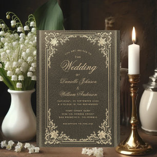 Elegante Kalligrafie Hochzeit in altgold-schwarz Einladung