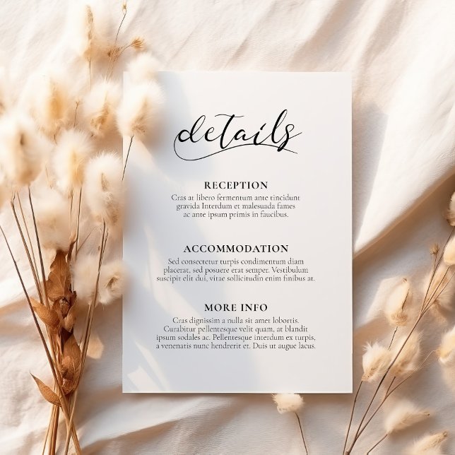 Elegante Kalligrafie Hochzeitgästen-Informationska Begleitkarte (Von Creator hochgeladen)