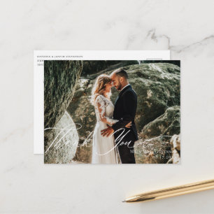 Elegante Kalligrafie Hochzeitsfoto Danke Postkarte