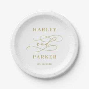 Elegante Kalligrafie Hochzeitsprobe Verlobung Pappteller