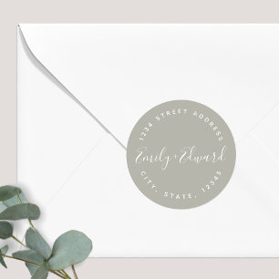 Elegante Kalligrafie-Hochzeitsrücksendeadresse Runder Aufkleber