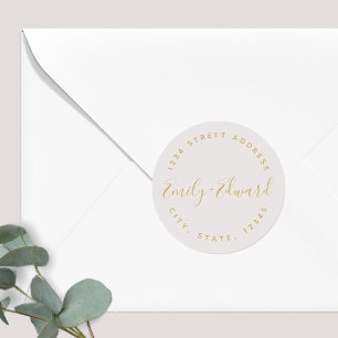 Elegante Kalligrafie-Hochzeitsrücksendeadresse Runder Aufkleber