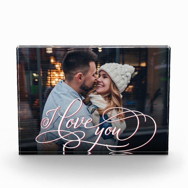 Elegante Kalligrafie I Liebe You Foto Block (Vorderseite)