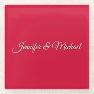 Elegante Kalligrafie in Schickem Kirschrot, person Glasuntersetzer