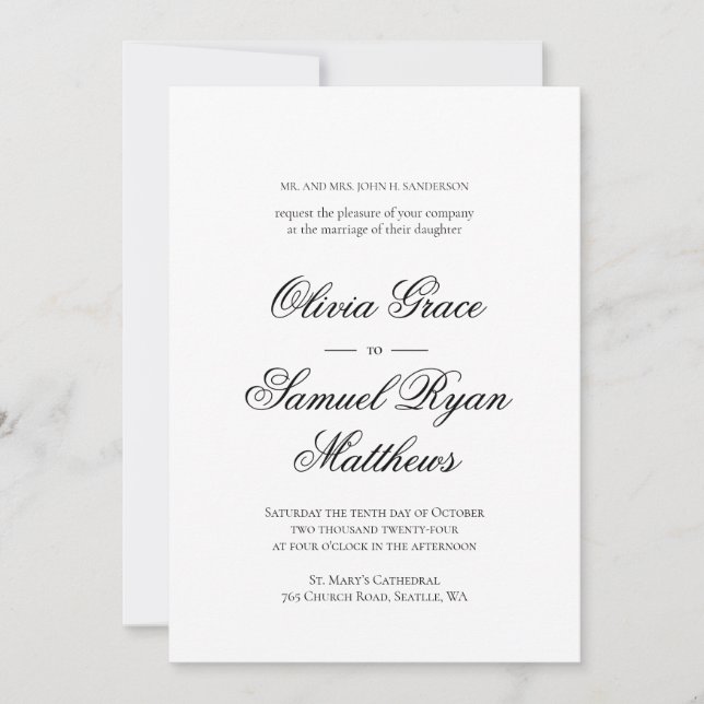 Elegante Kalligrafie Klassische Schwarze Hochzeit Einladung (Vorderseite)