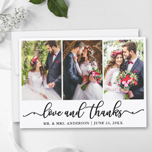 Elegante Kalligrafie Liebe Dank Hochzeit 3 Foto Dankeskarte