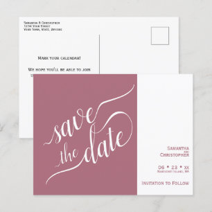 Elegante Kalligrafie Mauve Wedding Save the Date Ankündigungspostkarte