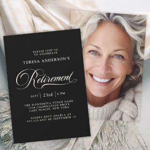 Elegante Kalligrafie mit Foto-Pensionskurs-Party Einladung