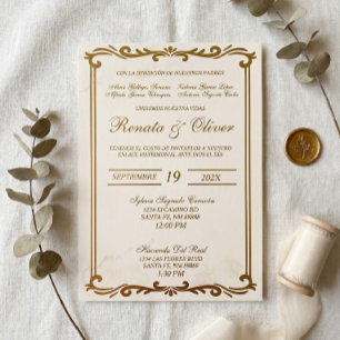Elegante Kalligrafie mit Rahmen Hochzeit Spanisch Einladung