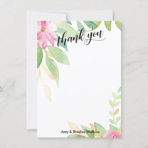 Elegante Kalligrafie mit rosa Aquarellfarben-Blume Dankeskarte