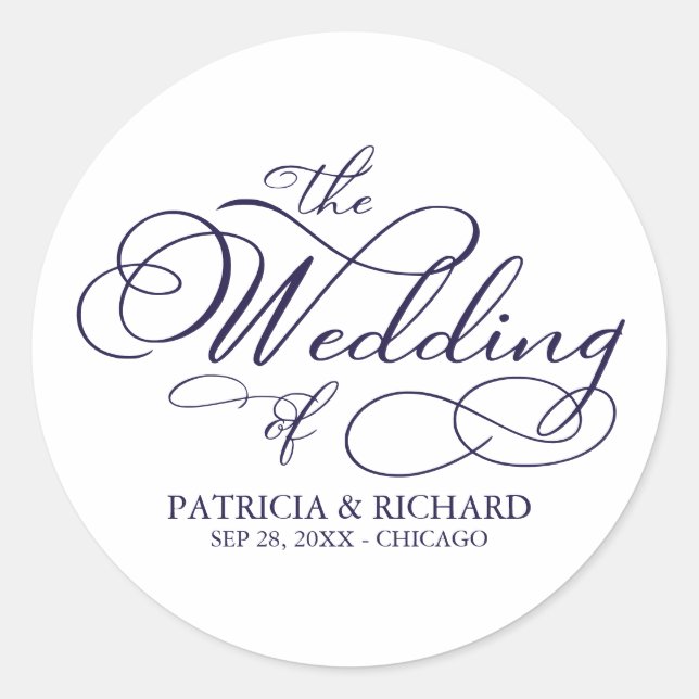 Elegante Kalligrafie Moderne Wedding Classic Round Runder Aufkleber (Vorderseite)